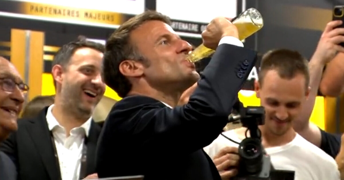 emmanuel macron down corona beer in 17 seconds macron beer chugging 1200x629 1