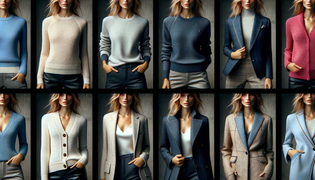 sophistication in knitwear unveiling tommy hilfigers sweaters and jackets for women a full width collage of four stylish womens sweaters and jackets by tommy hilfiger